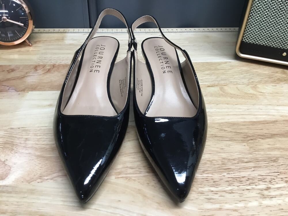 Journee Collection Heels Womens 6.5 Wide Black Pointed Toe Slingback Kitten Heel